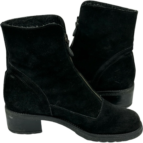 Aquatalia Black Suede Leather Zip Up Block Heel Waterproof Ankle Boots Size 8 - Picture 4 of 7